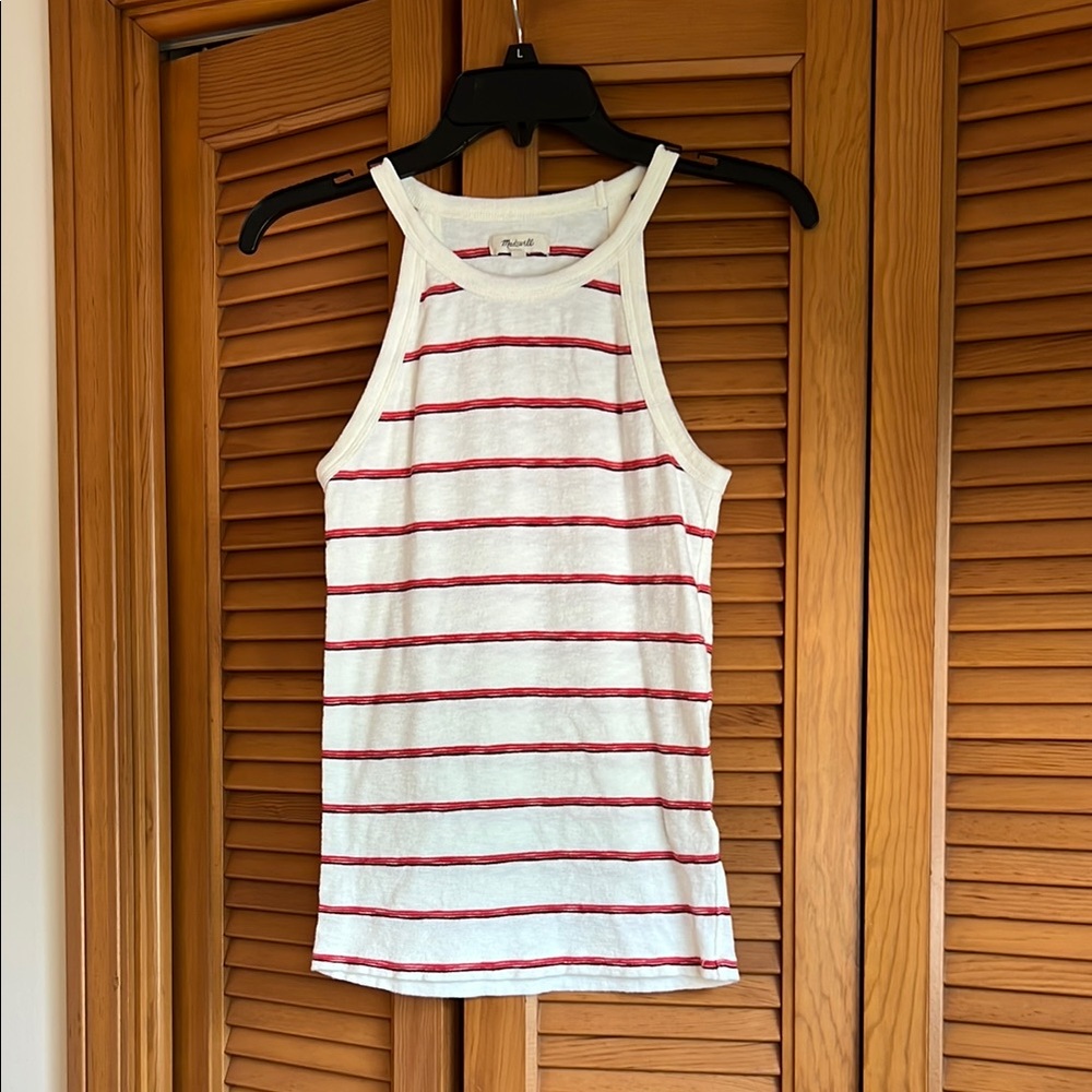 Madewell White Tank Top with Red Stripes